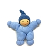 Tout petit doudou Nanchen aux vêtements bleu clair et chapeau pointu bleu roi.