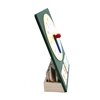 Side view of the green educational clock in wood